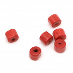  Ξύλινες χάντρες Κύλινδρος  7x6 mm, τρύπα 2,5 mm κόκκινο -20 γραμμάρια ± 140 τεμάχια