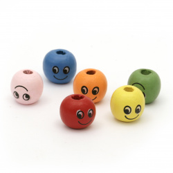 Wooden Beads Heads Smiley Face Painted Handmade