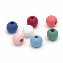 Wooden round bead for decoration 9x10 mm hole 3 mm mixed colors - 20 grams ~ 64 pieces