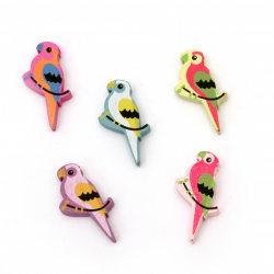 Painted natural wooden parrot bead 31x18x4.5 mm hole 2 mm Assorted colors - 10 pieces