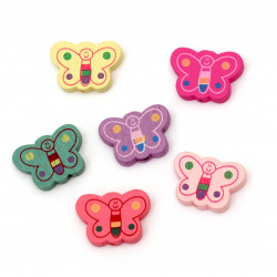 Painted natural wooden butterfly bead 18x25x5 mm hole 2 mm Assorted colors - 10 pieces