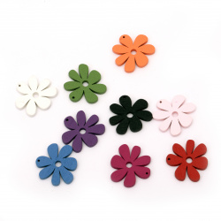 Colorful wooden pendant flower 33x35x4 mm hole 1 mm MIX - 10 pieces