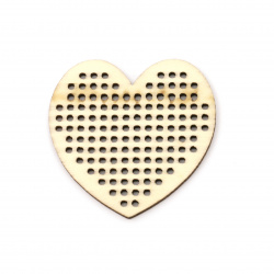 Figura din lemn baza pentru inima pentru bijuterii brodate 50x49,5x2 mm gaura 2 mm - 2 buc