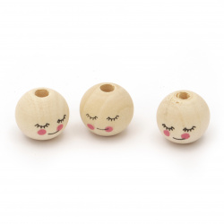 Cute Wooden Ball, Smiling Face Bead for DIY Art, 15x16 mm, Hole: 4 mm -20 pieces