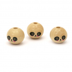Natural Wooden Ball / Smiling Panda Face, 18x20 mm, Hole: 5 mm -10 pieces
