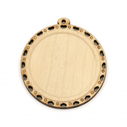 Дървена основа за медальон 45x42x5 мм плочка 30 мм дупка 2 мм цвят дърво -2 броя
