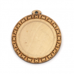 Дървена основа за медальон 40x37x5 мм плочка 25 мм дупка 1.5 мм цвят дърво -2 броя
