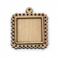Дървена основа за медальон 44x38x5 мм плочка 25 мм дупка 1.5 мм цвят дърво -2 броя