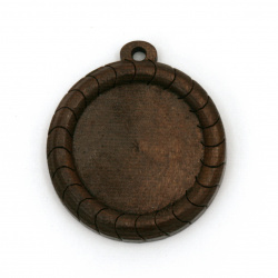 Дървена основа за медальон 38x34x5 мм плочка 25 мм дупка 2.5 мм цвят кафяв -2 броя
