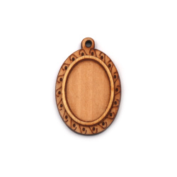 Unfinished Oval Wooden Pendant Base for Necklace Jewelry Making, 40x27x5 mm, Inner size: 18x25 mm, Hole: 2 mm, Natural Wood color -2 pieces