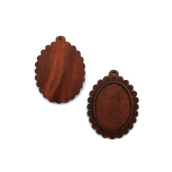 Bază din lemn pentru medalion 42x58x5 mm, faianță 29x40 mm, gaură 2,5 mm, culoare maro - 2 bucăți