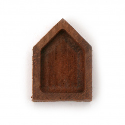 Small Wooden House Base for Pendant made of Solid Red Pear, 16x23x6 mm, 12x17 mm