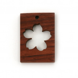 Rectangular Sandalwood Pendant / Cherry Blossom, 23x33x6 mm 