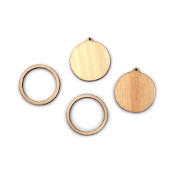 Bază din lemn pentru medalion cerc 2 părți 30x33x2,5 mm ramă 30x2,5 mm diametru interior 25 mm gaură 1 mm culoare lemn - 5 bucăți