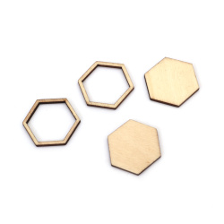 Bază din lemn pentru bijuterii 2 părți 30x26x2,5 mm ramă 30x26x2,5 mm diametru interior 25x22 mm culoare lemn - 5 bucăți