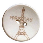 Round wooden flat button with Eiffel tower 20x4.5 mm hole 2 mm - 5 pieces