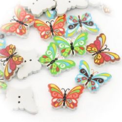 Wooden Colorful Butterfly Button for DIY Accessories, 17x24x4 mm, Hole: 1 mm, MIX -10 pieces