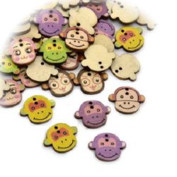 Monkey's head shaped wooden button 18x22x2 mm hole 1.5 mm mix - 10 pieces