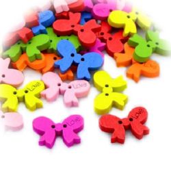 Wooden bow shaped button 15x22x4 mm hole 1 mm - 10 pieces