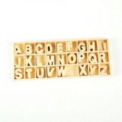 Set de litere din lemn 26 tipuri x 5 buc într-o cutie de 8,5x21x1,5 cm