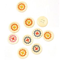 Round wooden flat button 20x5 mm hole 2 mm mix - 10 pieces