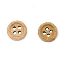 Wood button, Flat Round, Natural, 10x4 mm, 1 mm hole, 20 pcs