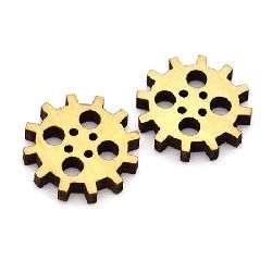 Wooden flat button gear 20x3 mm hole 1 mm - 10 pieces