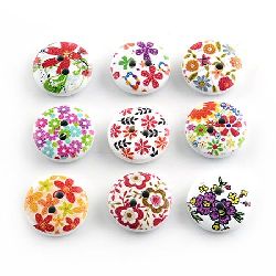 Colorful Patterned Wooden Buttons for Handmade Accessories and Decoration, 15x4 mm, Hole: 1.5 mm, MIX -10 pieces
