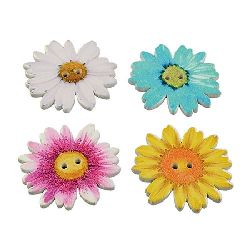 Flower shaped wooden button 33x33x2 mm hole 2 mm - 10 pieces