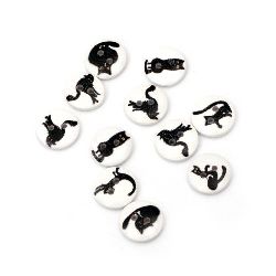 Στρόγγυλο ξύλινο κουμπί 15x3 mm τρύπα 2 mm λευκό με μαύρες γάτες -20 τεμάχια