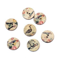 Round Wooden Buttons with Print, 20x3 mm, Hole: 2 mm, MIX -10 pieces