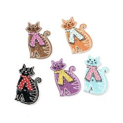 Cute Wooden Cat Button for Handmade Accessories and Decoration, 28x17x2.5 mm, Hole: 1.5 mm, MIX -10 pieces