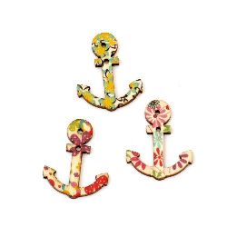 Anchor wooden flat  button with print 34x27x3 mm hole 2 mm mix - 10 pieces