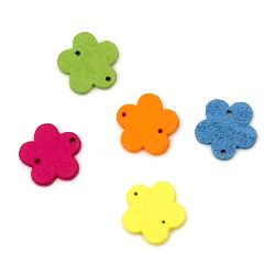 Flower shaped wooden button 14x2 mm hole 1 mm mix - 10 pieces