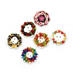 Wood Button  flower 19x3 mm hole 1 mm MIX -10 pieces