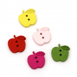 Apple wooden flat   button 17x16x4 mm hole 1.5 mm mix - 10 pieces