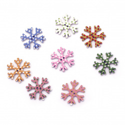 Patterned Wooden Snowflake Button for Christmas Accessories and Home Decor, 25x2 mm, Hole: 1.5 mm, MIX -10 pieces
