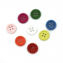 Colorful Wooden Round Button, 13x13x4 mm, Hole: 2 mm, MIX -20 pieces