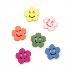 Flower shaped wooden button 19x19x3 mm hole 4 mm mix - 10 pieces
