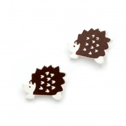 Hedgehog wooden button, flat with print 19x15x9 mm hole 1.5 mm - 5 pieces
