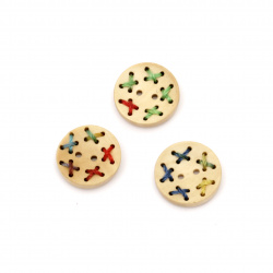Round wooden flat button 20x20x4 mm hole 2 mm mix - 5 pieces