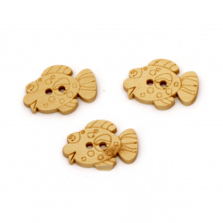 Fish shaped wooden button 16x24x3 mm hole 2 mm - 20 pieces