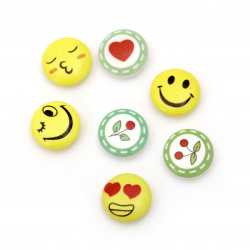 Emoticon wooden button 20x20x7 mm hole 2 mm MIX -10 pieces