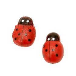 Wooden Decoration Element Ladybug 13x10x4 mm type cabochon painted red - 20 pieces