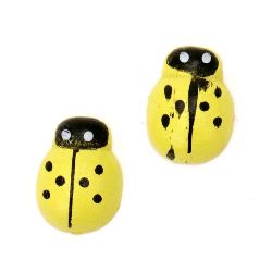 Wooden Decoration Element Ladybug 13x10x4 mm cabochon type painted yellow -20 pieces