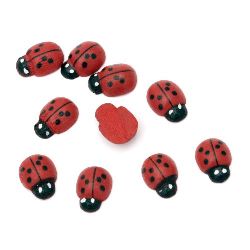 Wooden Decoration Element Ladybug 8x10x4 mm cabochon type painted red - 20 pieces