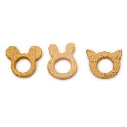 Wooden animal Assorted shapes for  decoration 59~70x45~50x10 mm  color wood - 1 piece