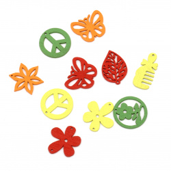 Colorful Assorted Wooden Pendants 25 mm MIX - 10 pieces