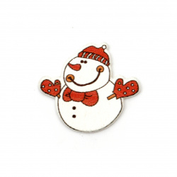 Χριστουγεννιάτικο Ξύλινο διακοσμητικό  χιονάνθρωπος 30x33x2 mm τύπου cabochon - 10 τεμάχια