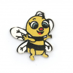 Figurină lemn albină 30x25x3 mm tip cabochon -10 bucăți